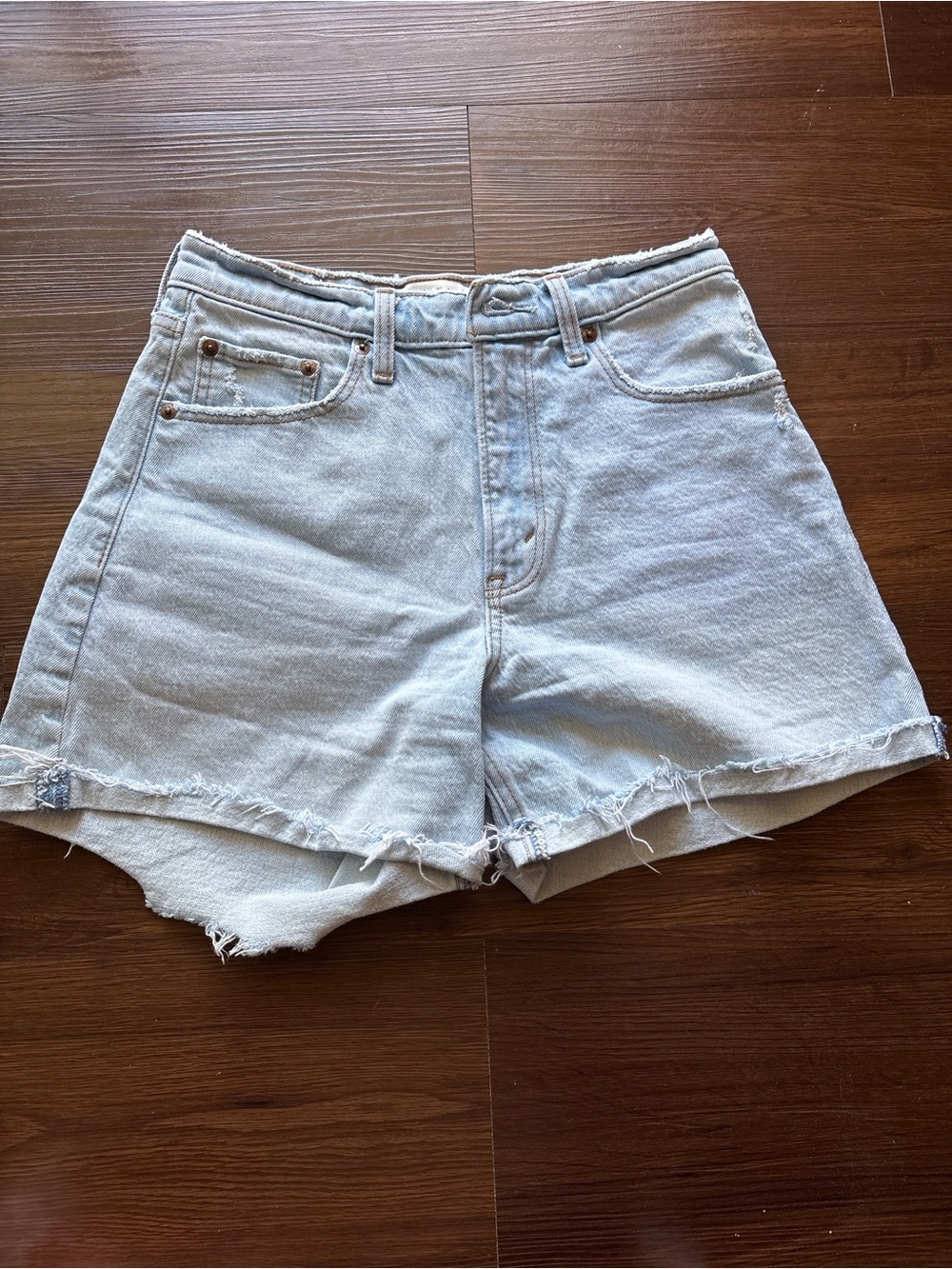 Abercrombie & Fitch Light Blue High-Rise Cutoff Denim Shorts